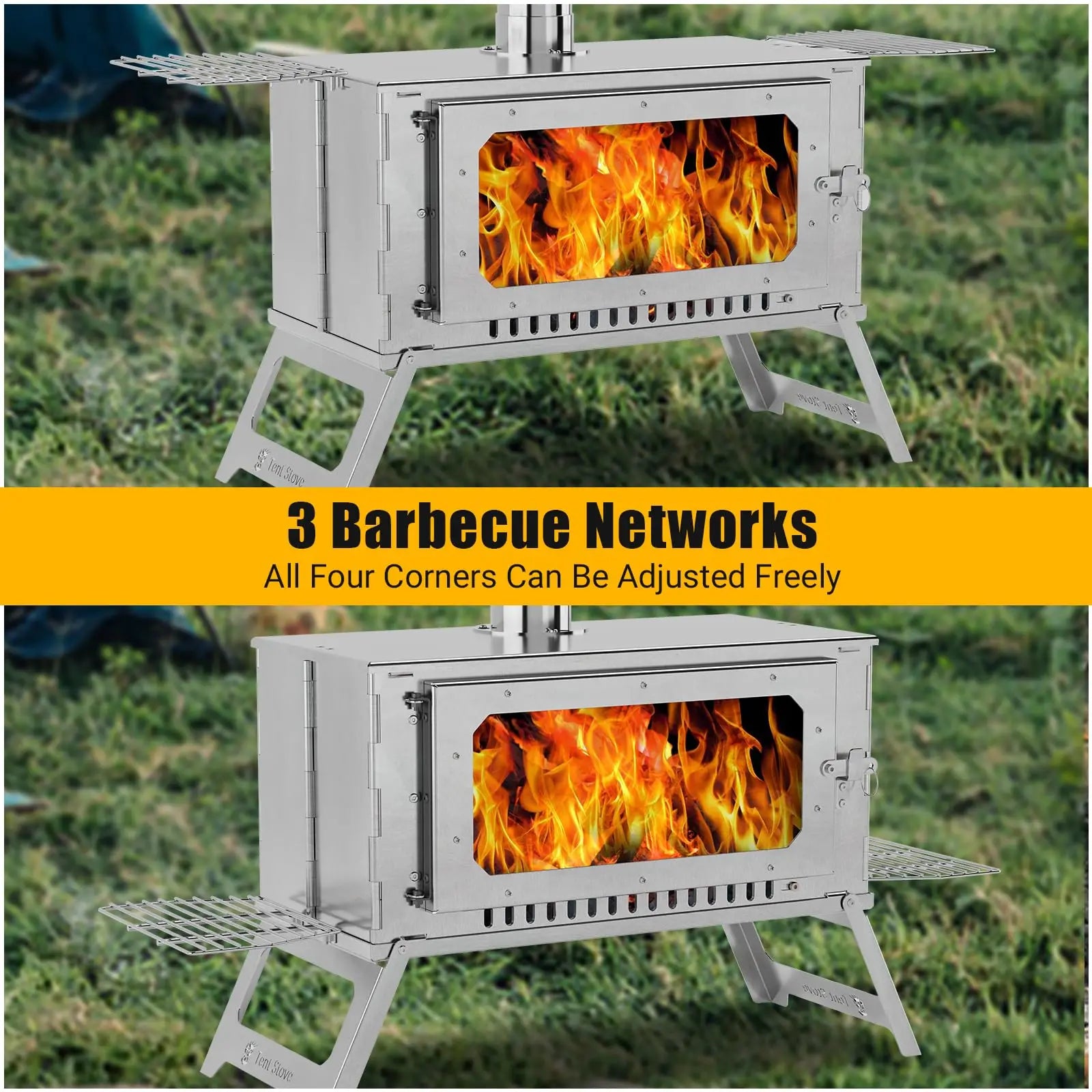 Portable Hot Tent Stove, Wood Burning Stove for Camping, Tent Stove With View Glass, Large Stainless Steel Camping Stove