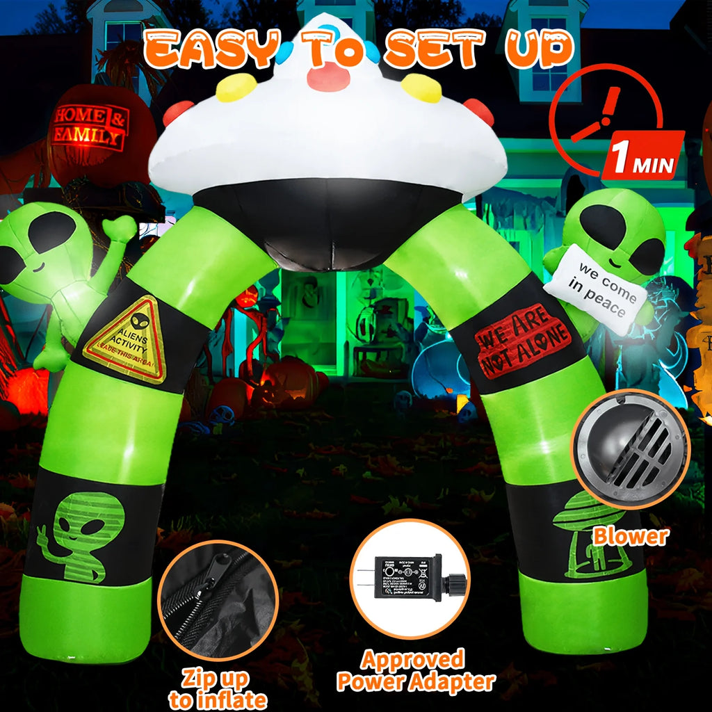 10.5FT Halloween Inflatable Alien Arch Decoration Archway with Built-in LED Lights