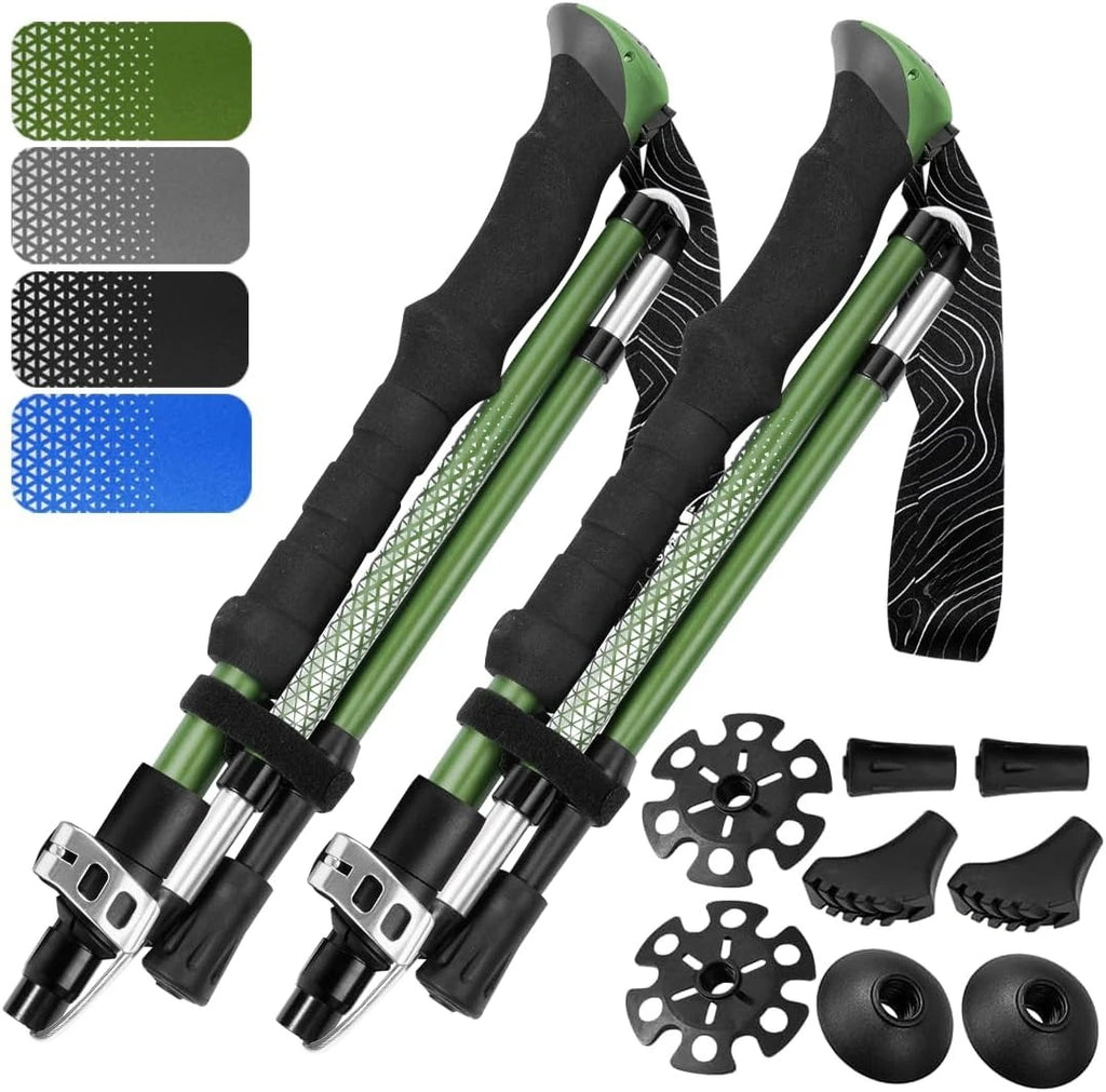 Foldable Adjustable Trekking Poles Aircraft Grade Aluminum Shaft With Metal Lock System Cork & EVA Hybrid Grips For Mountaineering Backpacking