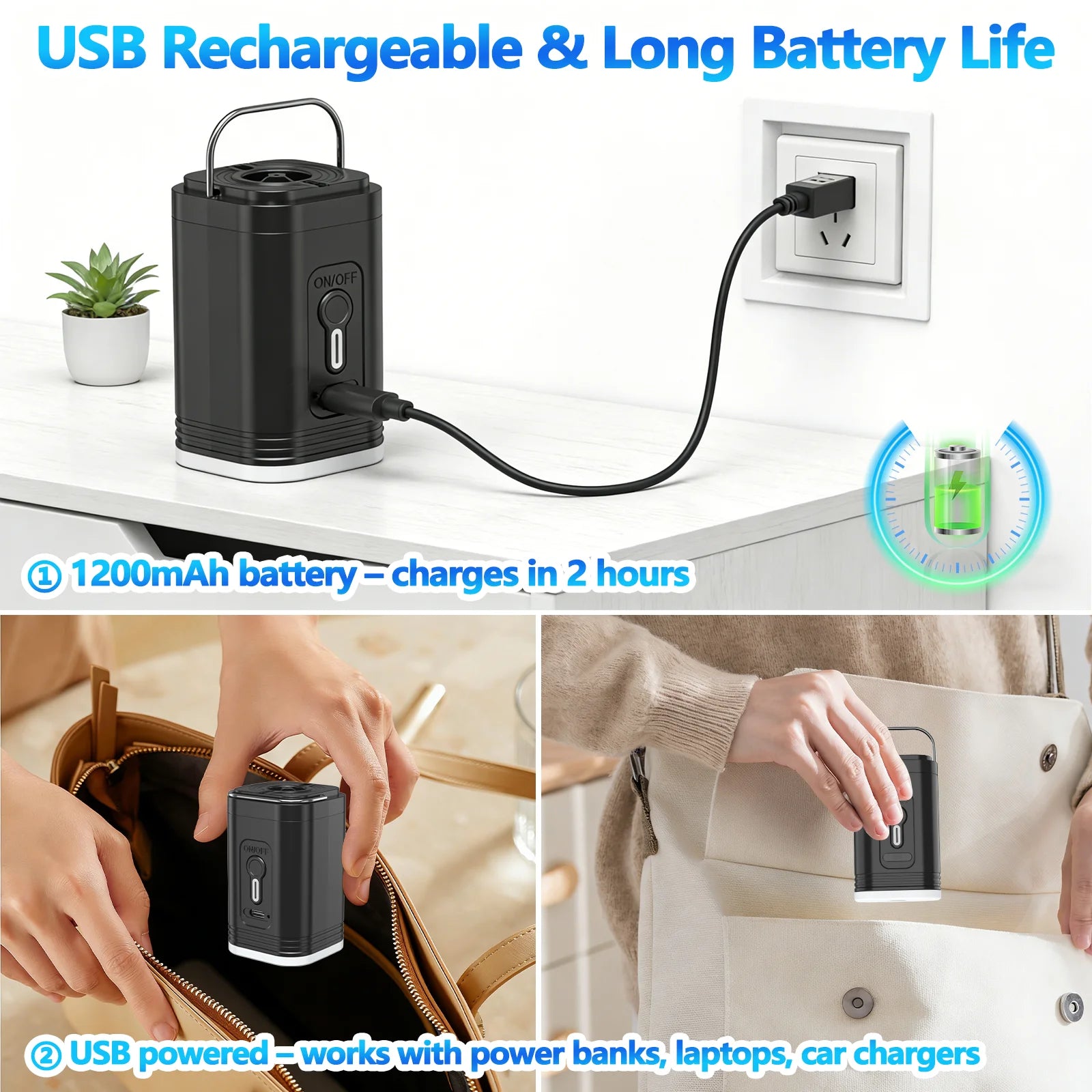Portable Rechargeable Air Pump 5 Nozzles Electric Inflator with LED Light Type-C USB for Pool Mattress Swimming Ring