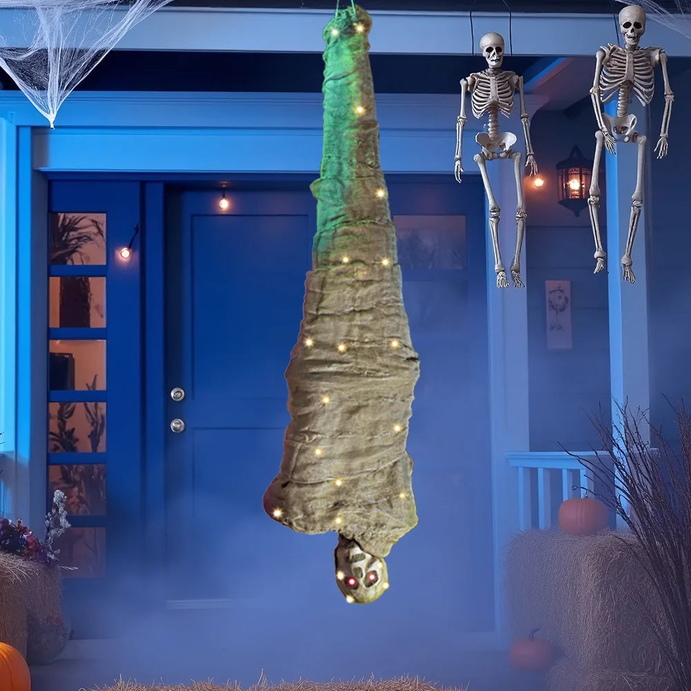 65" Halloween Decoration Cocoon Corpse Animated Hanging Dead Body Prop Spooky Sound for Yard, Haunted House