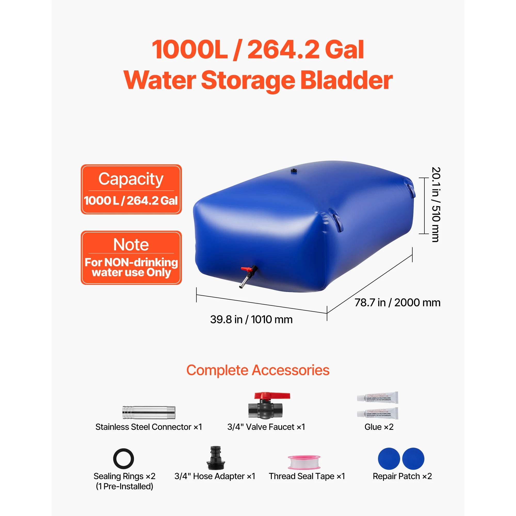 Water Storage Bladder TPU Soft Water Bag Portable & Collapsible Containers for Camping