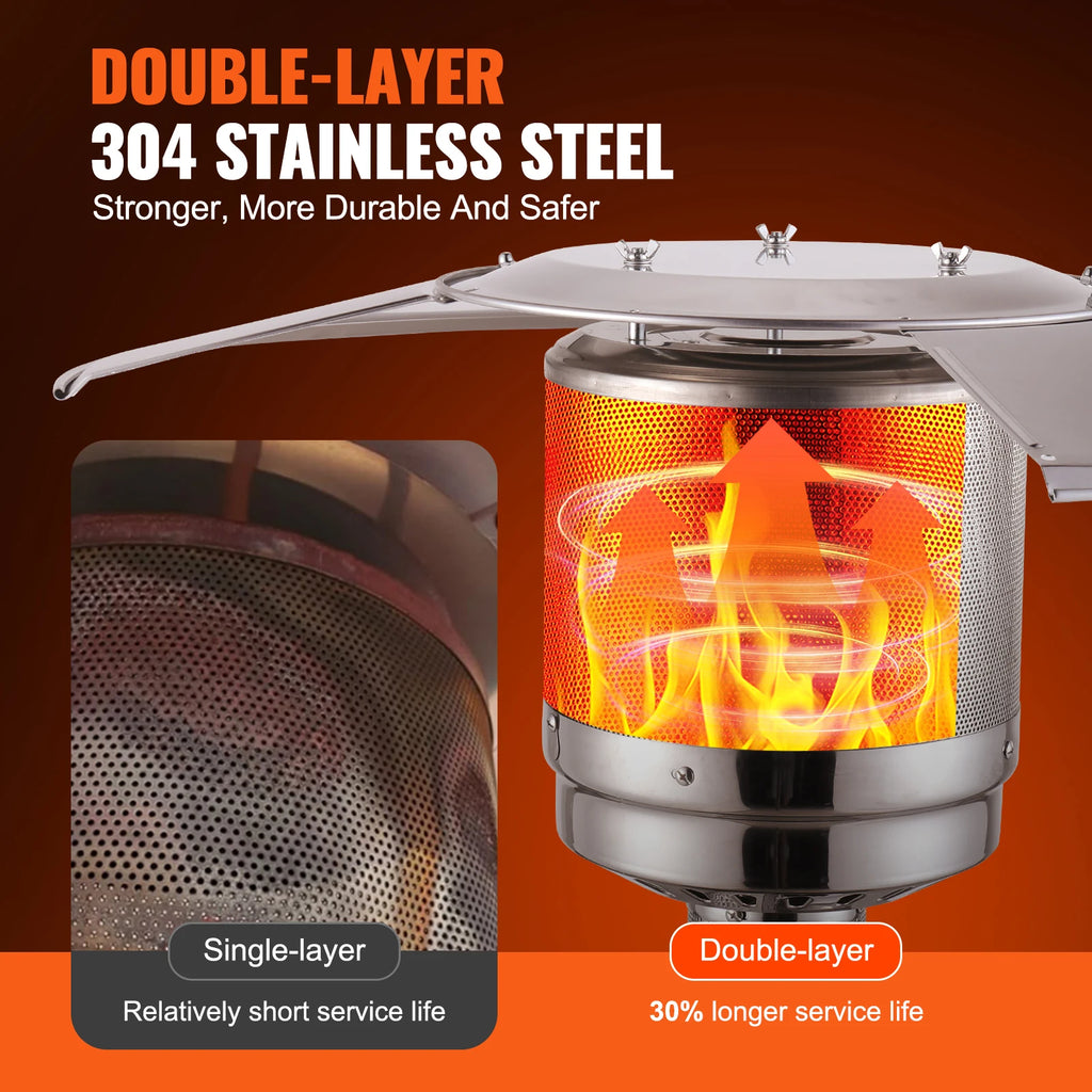 Patio Heater for Outdoor Use Tall Hammered With Round Table Design Metal Burner and Wheels Fixed Flame Heater for Patio