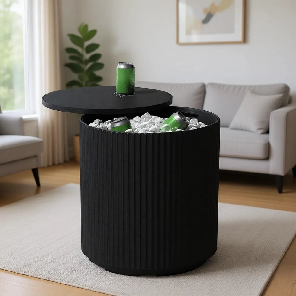 2-in-1 Outdoor Cooler Side Table, Black, 21" Lid, 12-Hour Cooled Drinks, Ideal for Porch, Poolside, Patio