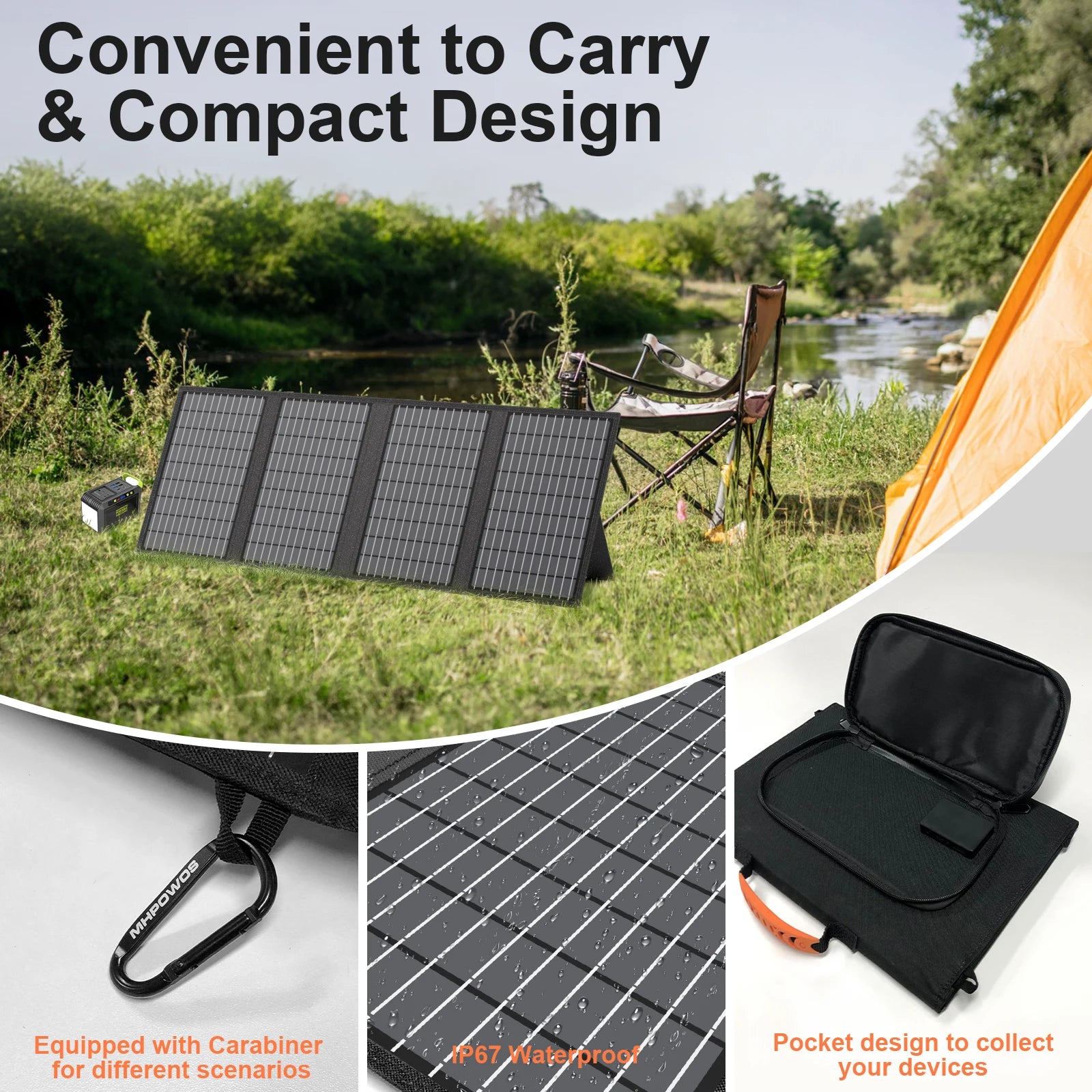 Solar Battery Charger for Power Bank, 45W / 60W Foldable Portable Panel