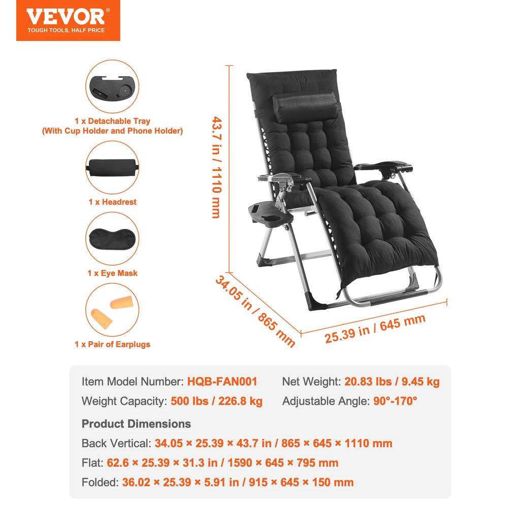 Recliner Chair Zero Gravity Adjustable with Cushion Footrest