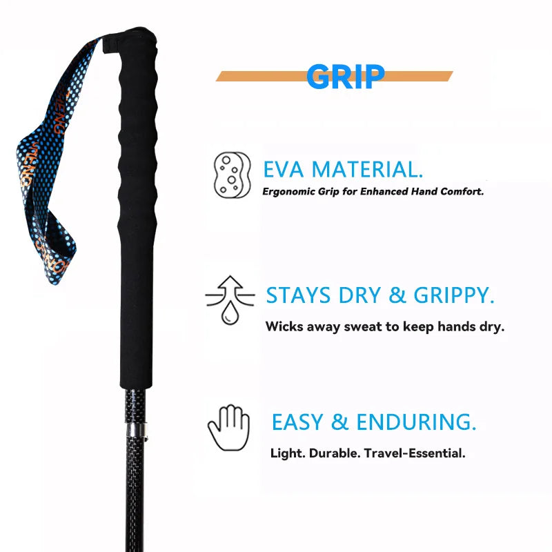 Ultra Light Weight Folding Trekking Poles Hiking Sticks Carbon Fiber