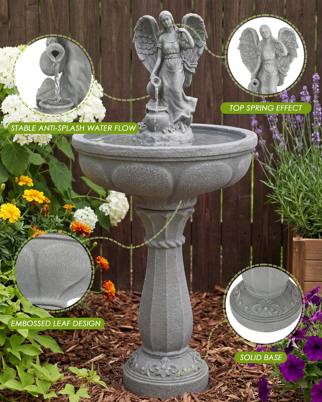 Outdoor Water Fountain, 37" Cascading Waterfall Fountain with Whisper-Quiet Pump