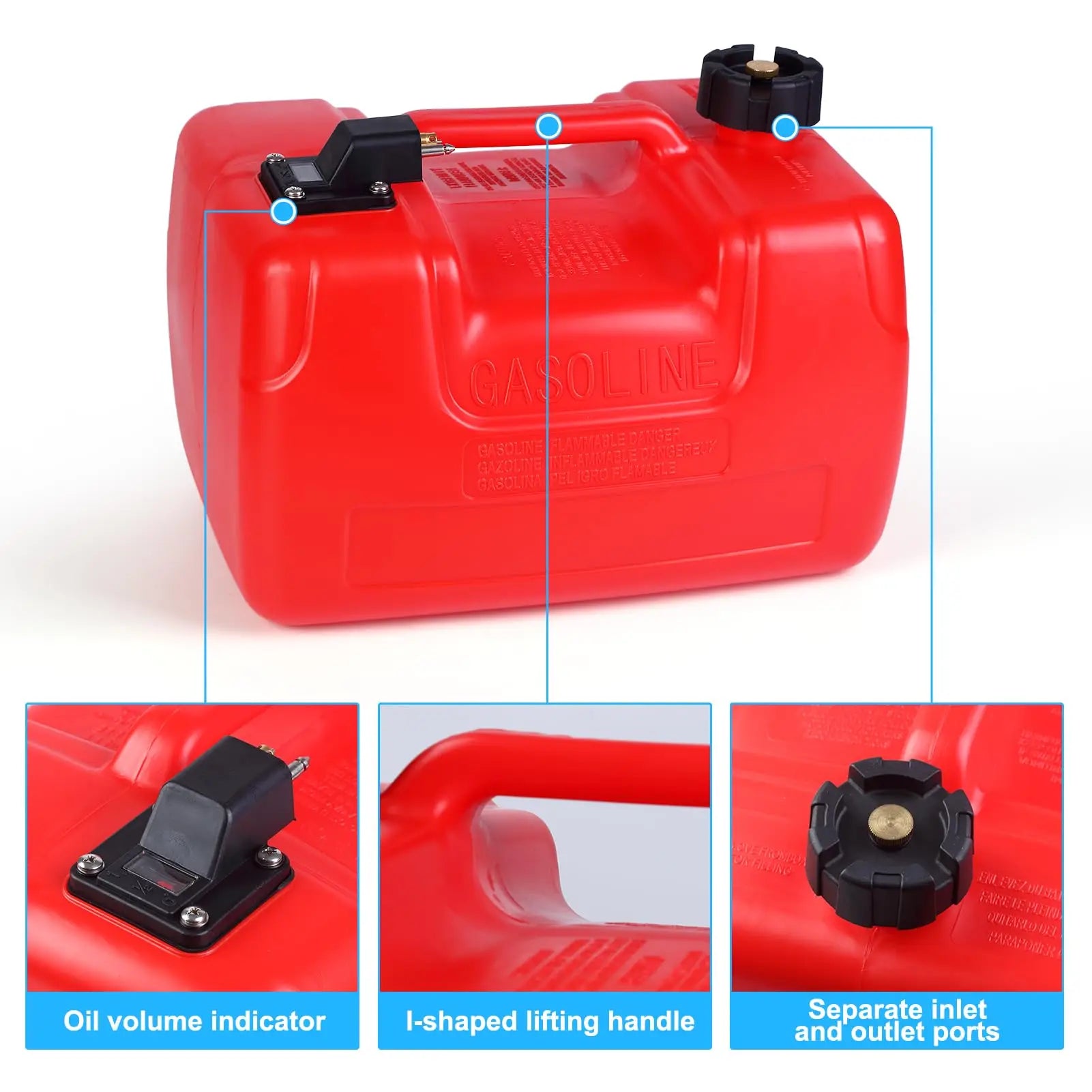 3-Gallon Marine Portable Storage Tank with 9.8-Foot Hose/Pressure Gauge, Outboard Marine Transfer Tank