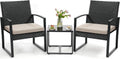 3 Piece Outdoor Wicker Bistro Set Rattan Patio Conversation Set with Coffee Table and Washable Cushions