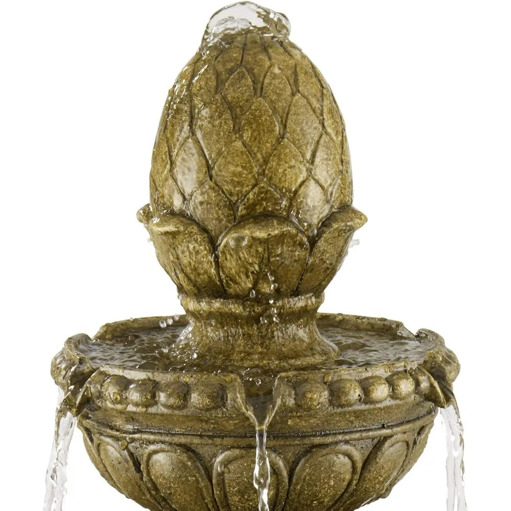 Sag Harbor 66" High Large Italian Outdoor Decor Sand Stone Floor Fountain with Light LED Waterfall 4-Tier Standing Basin Water F