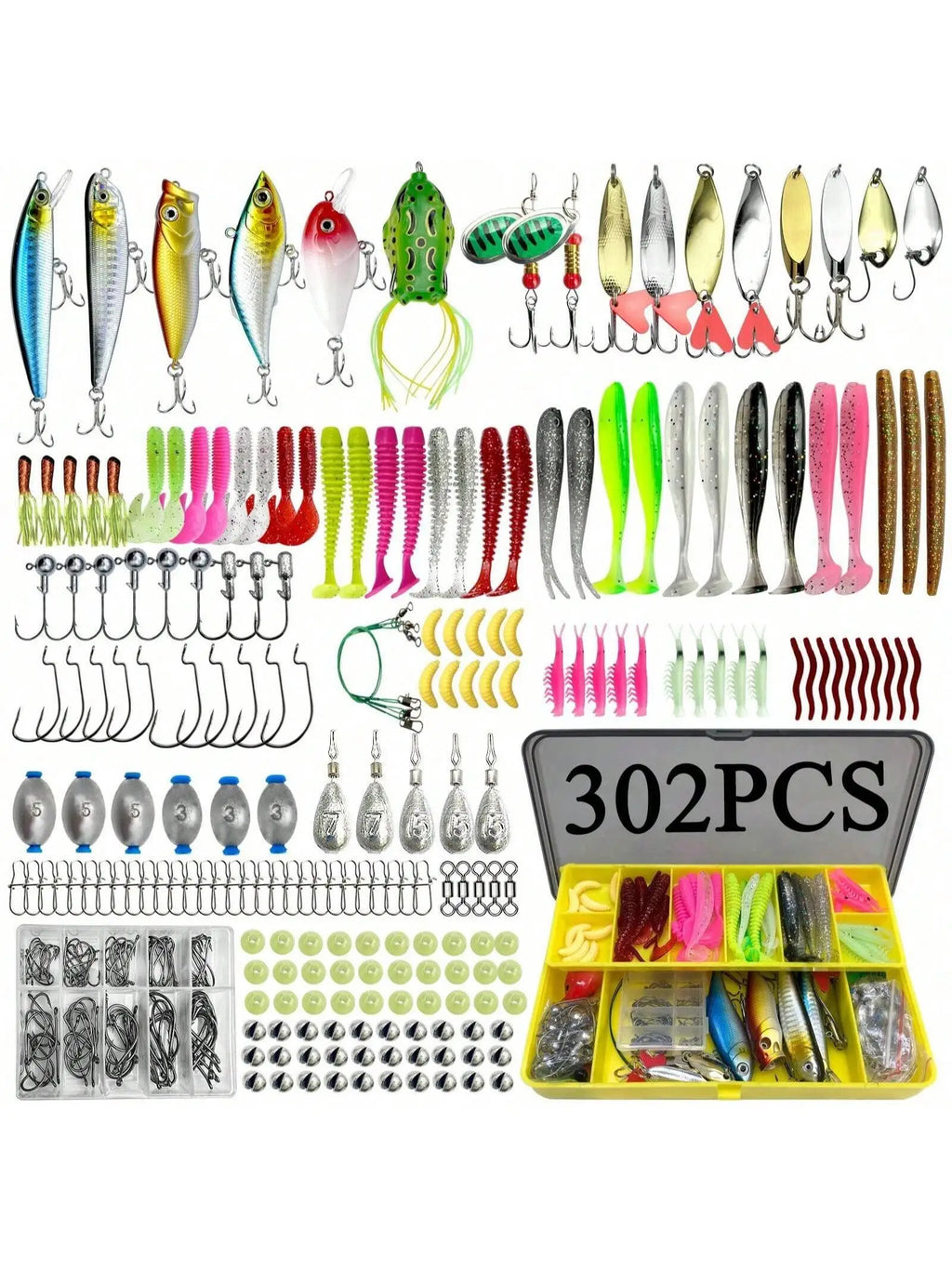 Fishing Lure Tackle Set, 110/139/302pcs, Suitable For Surface Fishing, Bass, Trout, Salmon