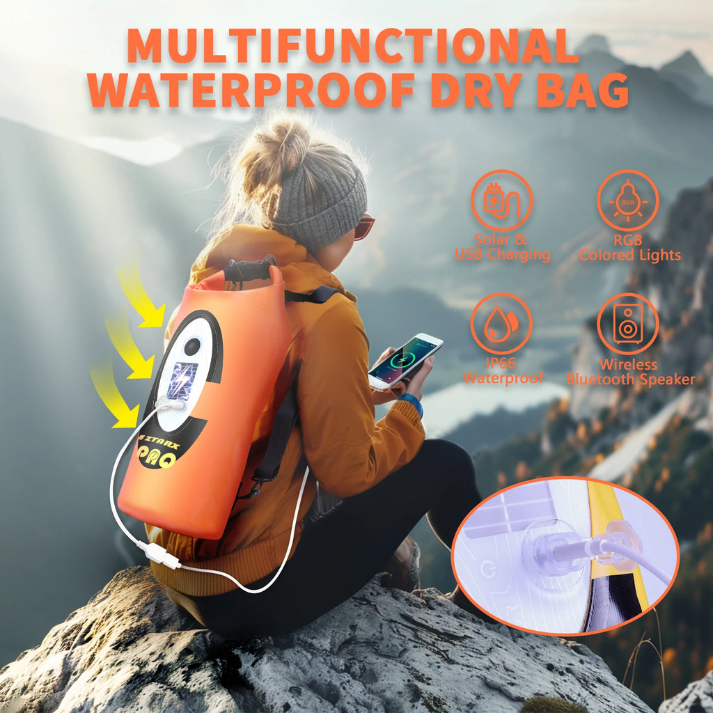 Solar/Battery Powered Waterproof Hiking Camping Backpack Outdoor Climbing Sport Bag with Bluetooth Speaker ,Big Capacity