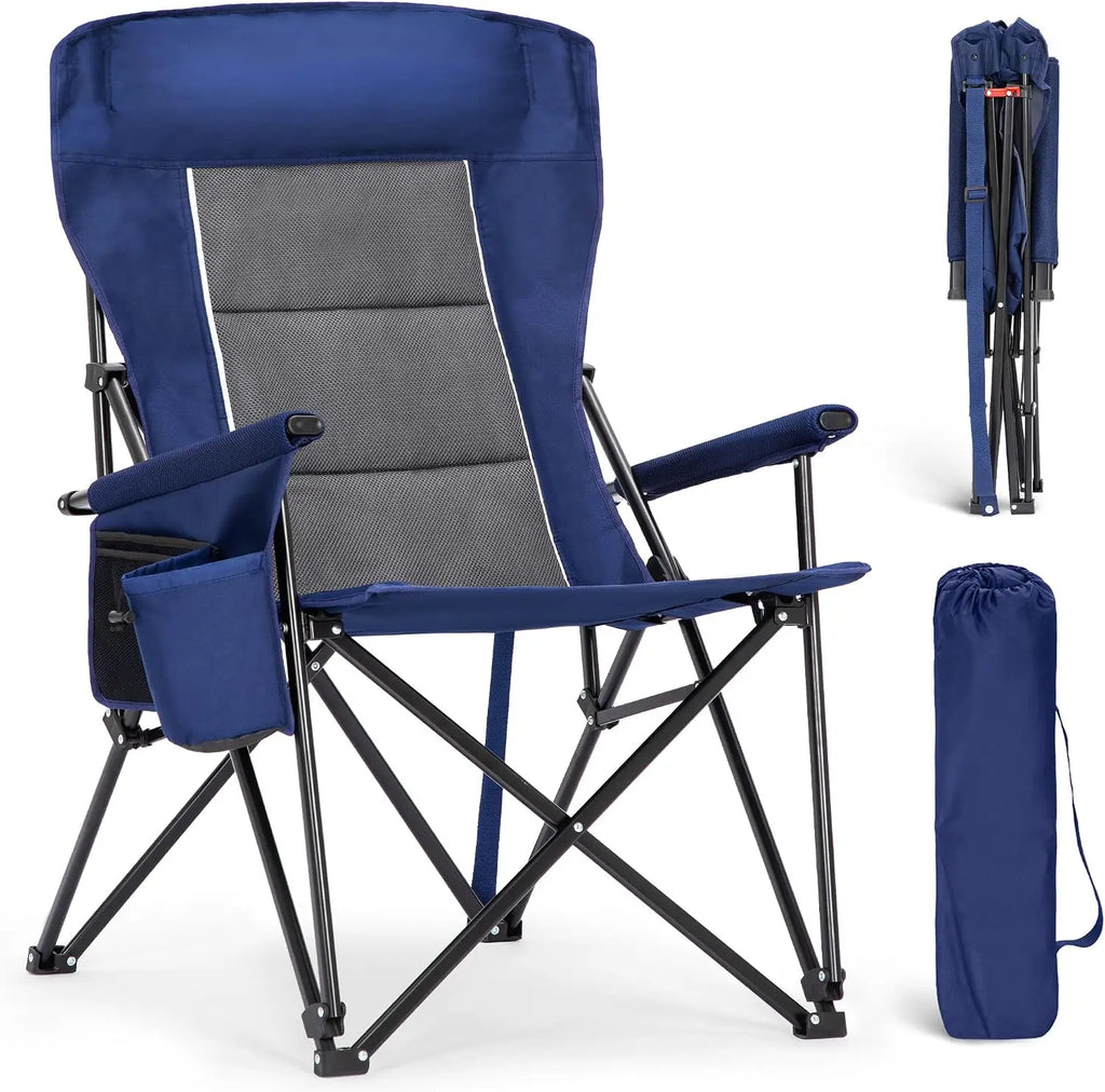 Oversized Folding Camping Chair High Back Heavy Duty 500 LBS Capacity with Cup Holder Side Pocket Portable