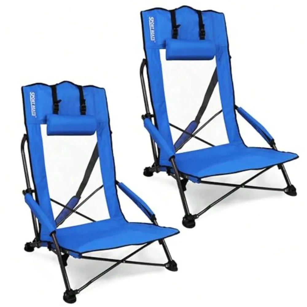 4 Pack Heavy Duty Folding Beach Chairs for Adults with High Back, Low Profile, 22.5 inch Wide Seat, Adjustable Headrest, Breathable Mesh Back