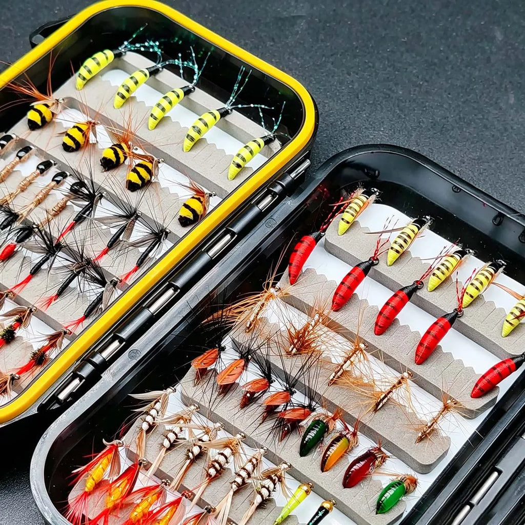Fly Fishing Flies Assortment Kit-2 Boxes Bundle(Total 108Pcs Flies)Lures with Fly Box for Bass Trout Salmon Fishing Flies Nymphs