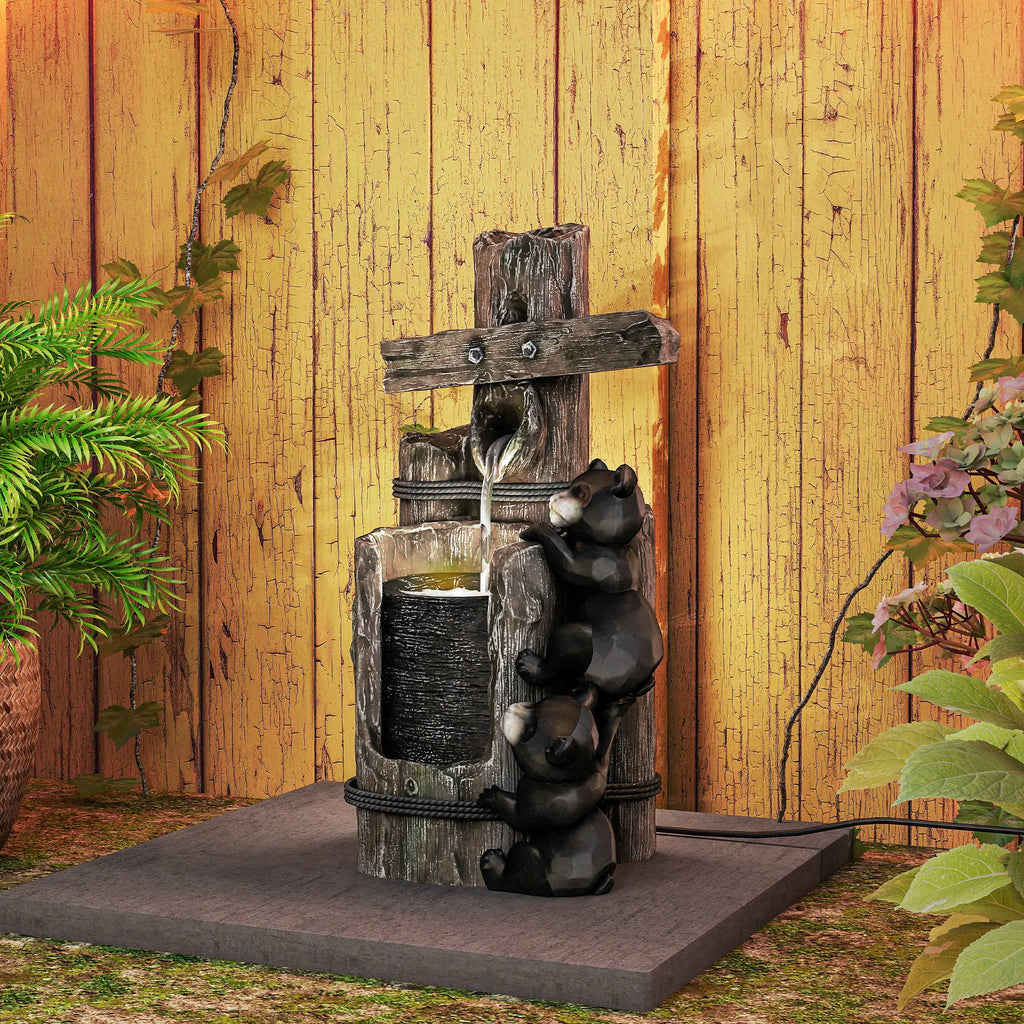 3-Tier 22.8" Outdoor Waterfall Fountain with LED Lights, Pump
