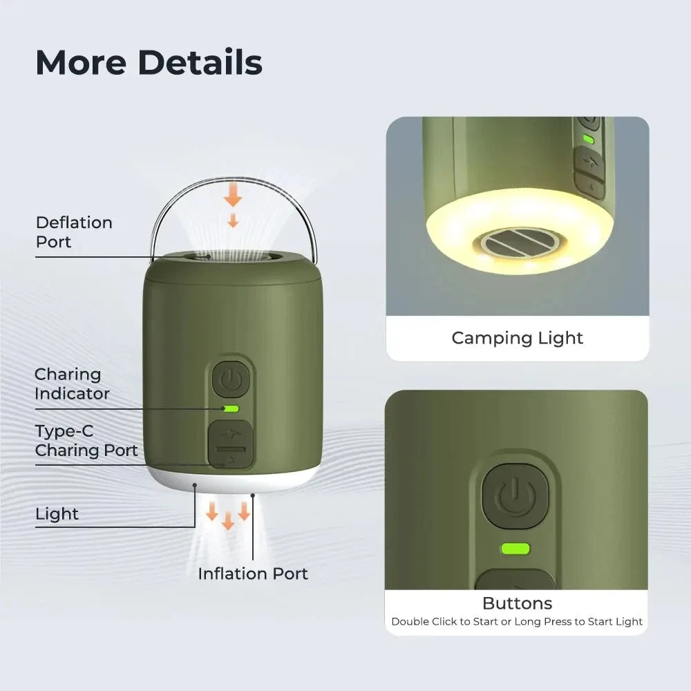 Air Pump with Camping Lantern 4.5kPa for Inflating Air Mattress Sleeping Pads