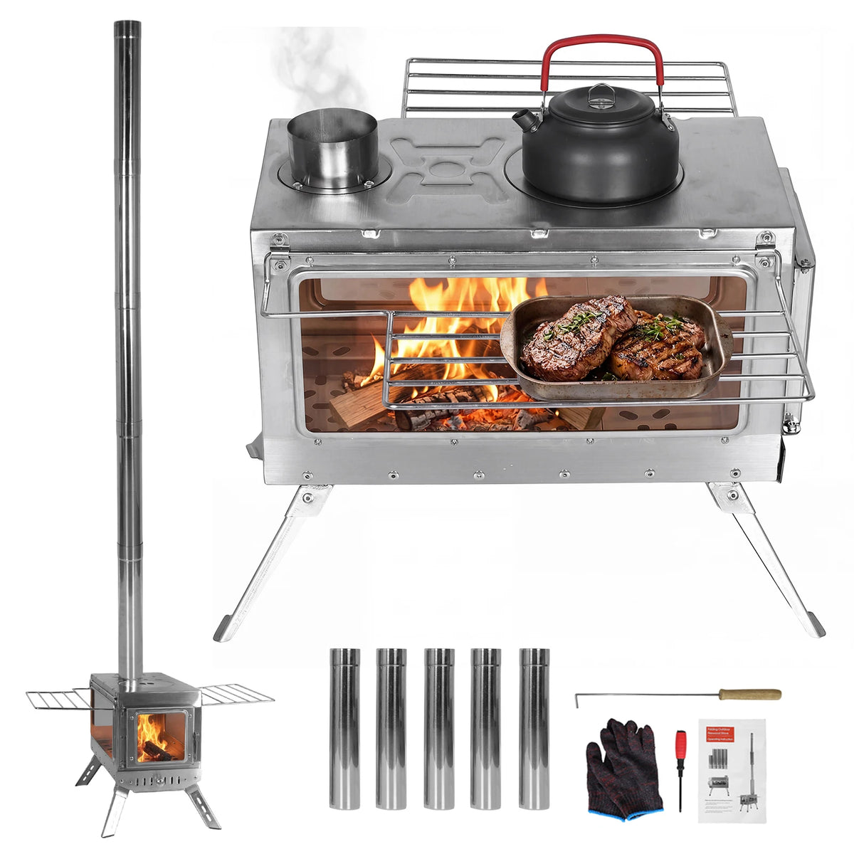Backyard Heating Stove with Chimney Pipe Weatherproof Patio Heater Rust Proof for Tents Shelters Camping