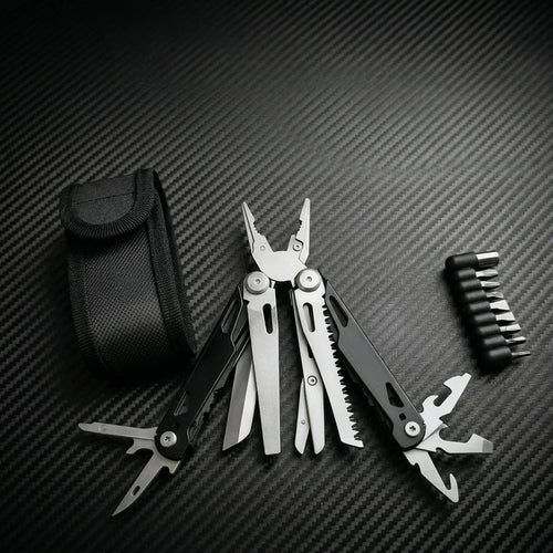 27 in 1 Multitool Pliers - Stainless Steel Survival Tool with Screwdriver/Saw/Spring Scissors for Camping, Fishing, Hiking