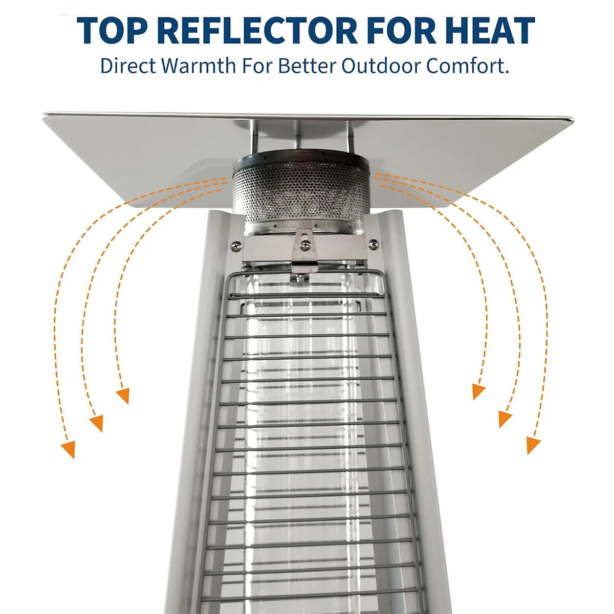 Pyramid Propane Patio Heater with Glass Tube Flame with Wheels Adjustable Heat Control Standing Heater for Patio Deck Garden Poolside Outdoor Dining