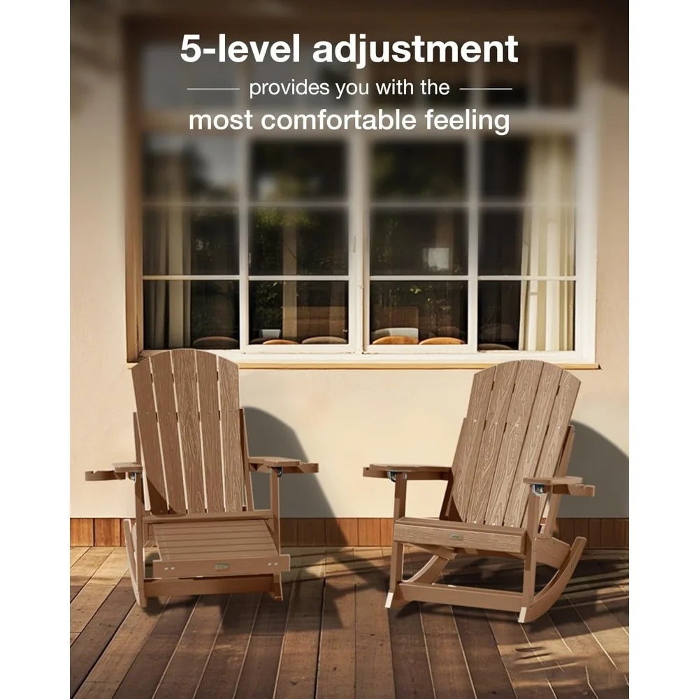 Outdoor Rocking Chairs Set of 2 Adirondack Chair Retractable Ottoman