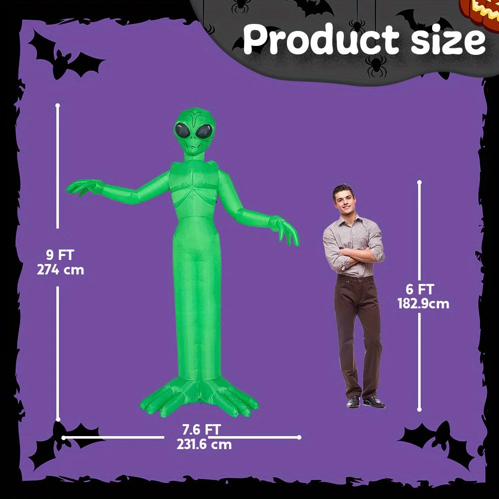 9 FT Tall Alien Halloween Inflatable Decoration Outside Inflatable Outdoor Decor with Build-in LEDs for Halloween Yard Lawn