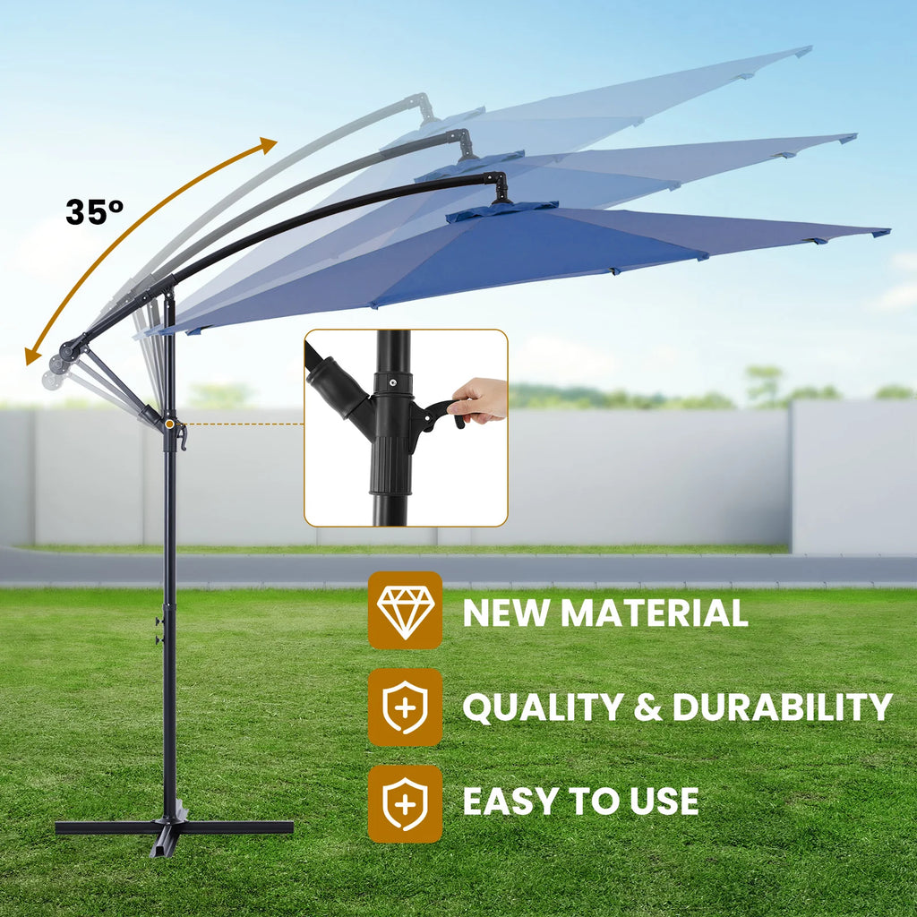 10FT Outdoor Patio Umbrella Hanging Cantilever with Easy Tilt Adjustment