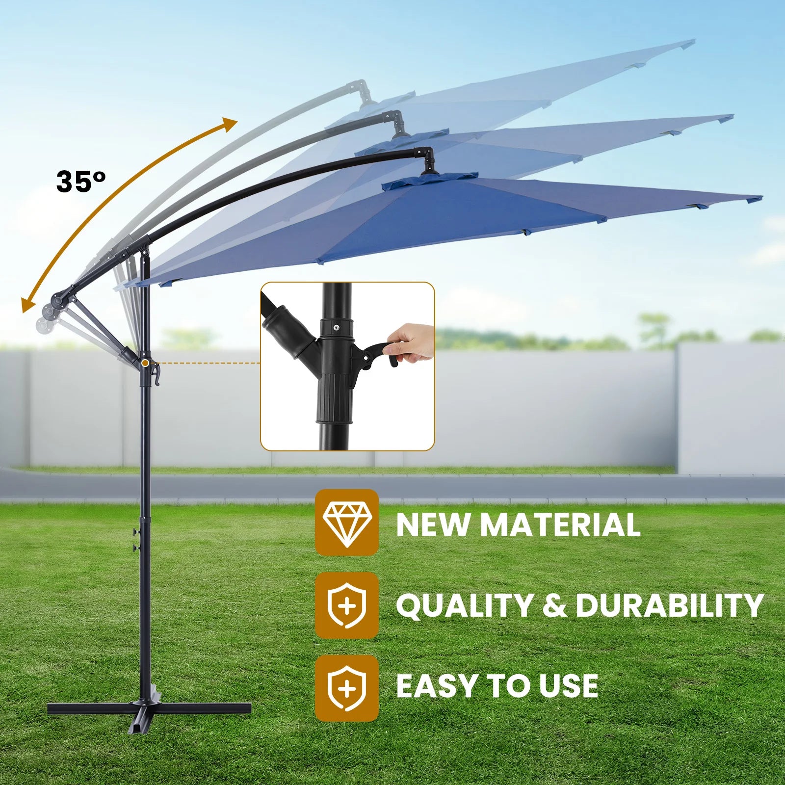 10FT Outdoor Patio Umbrella Hanging Cantilever with Easy Tilt Adjustment