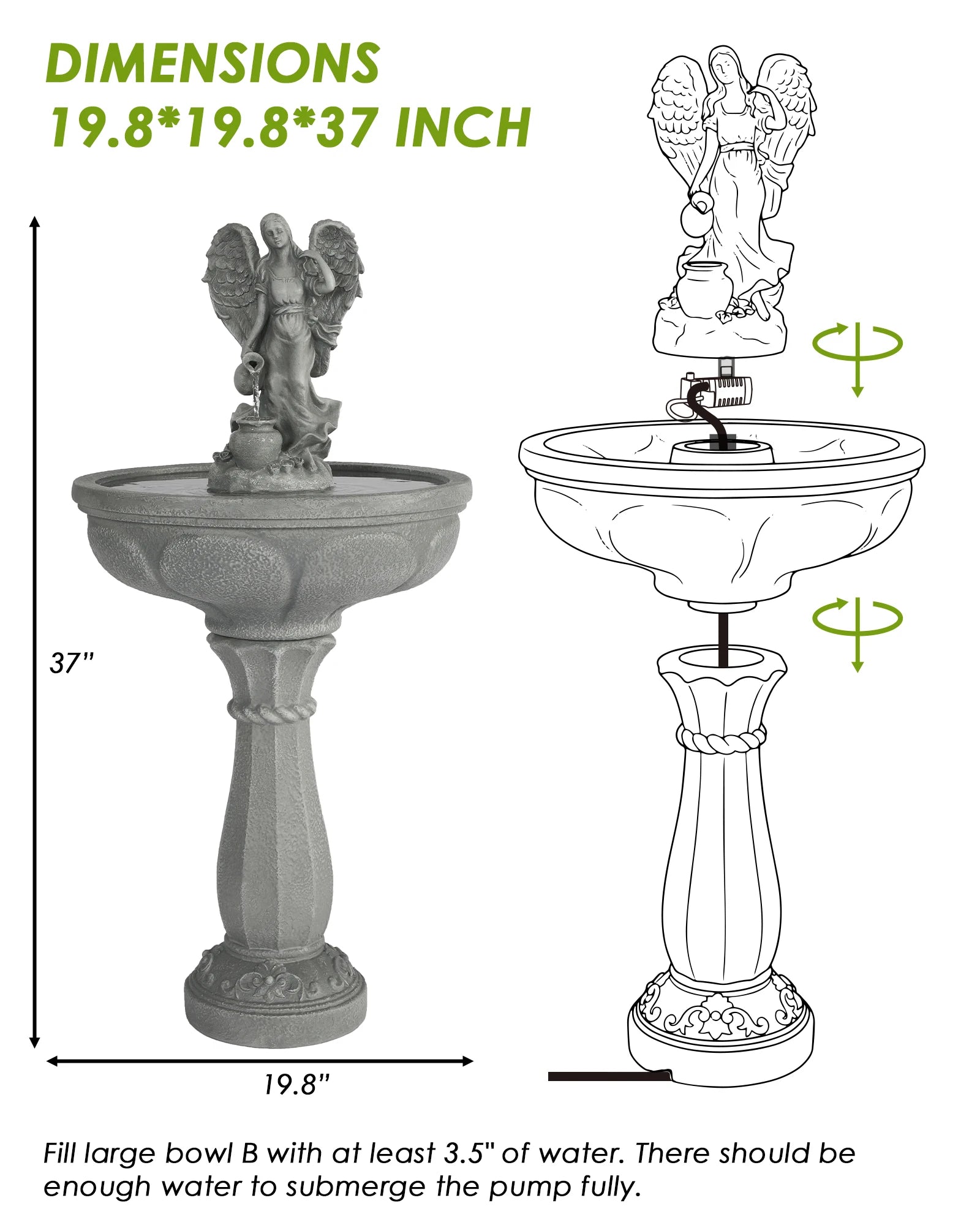 Outdoor Water Fountain, 37" Cascading Waterfall Fountain with Whisper-Quiet Pump