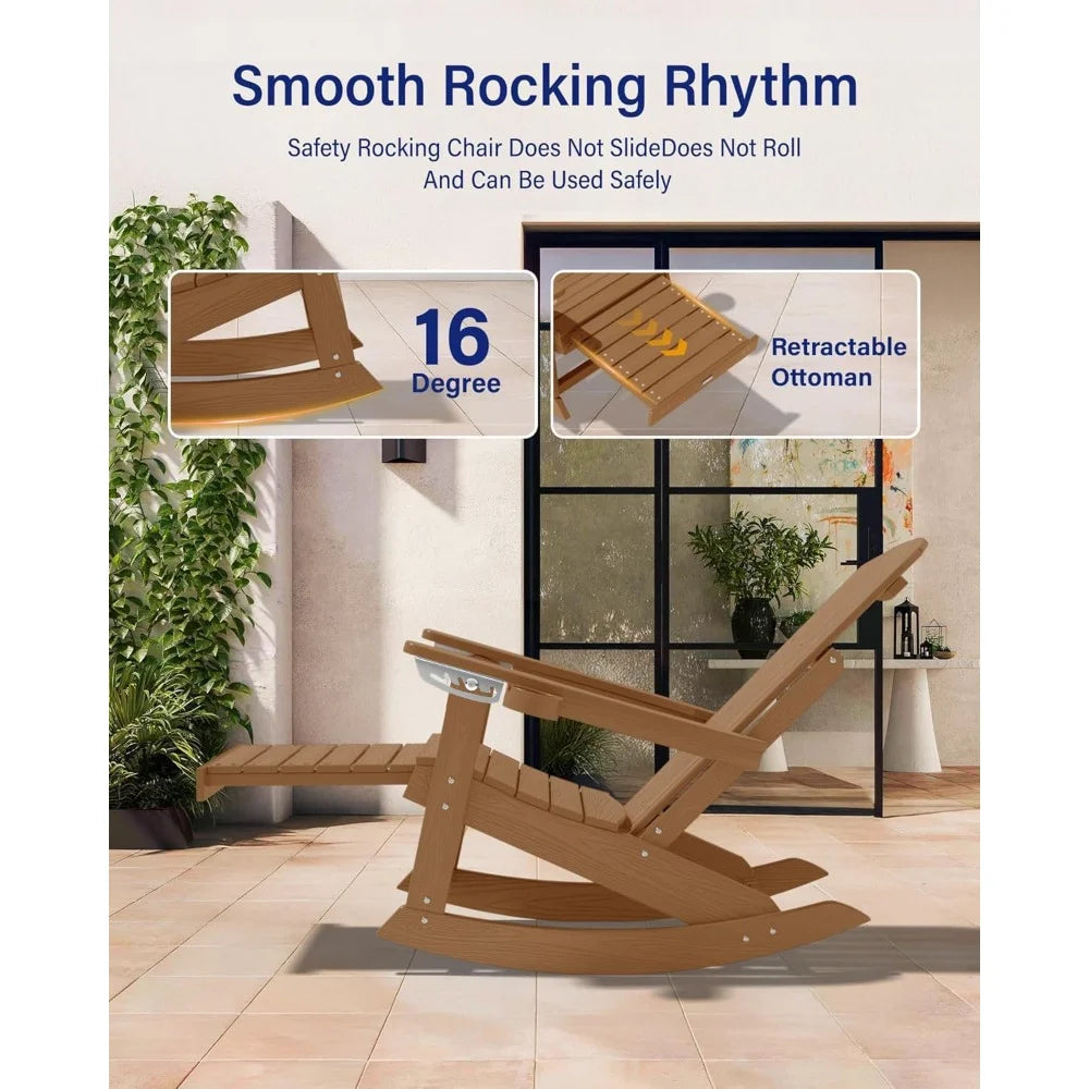 Outdoor Rocking Chairs Set of 2 Adirondack Chair Retractable Ottoman