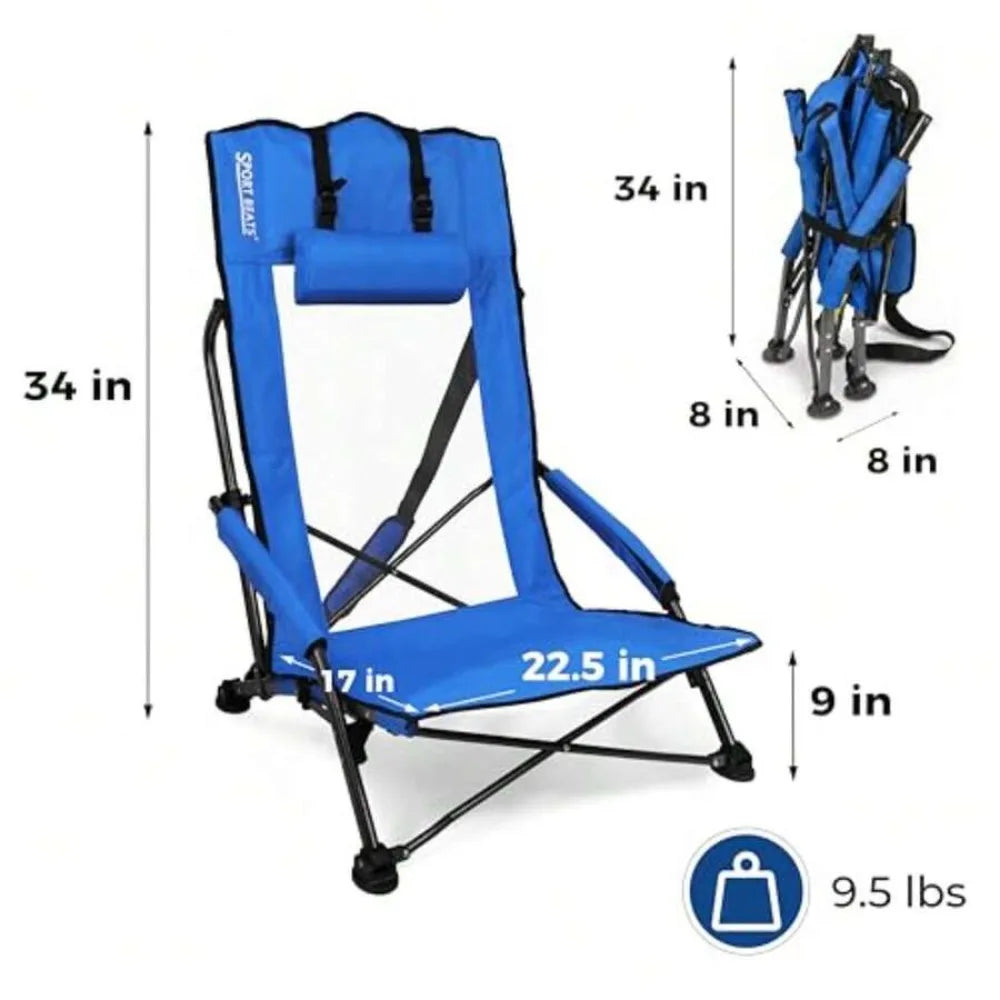 4 Pack Heavy Duty Folding Beach Chairs for Adults with High Back, Low Profile, 22.5 inch Wide Seat, Adjustable Headrest, Breathable Mesh Back