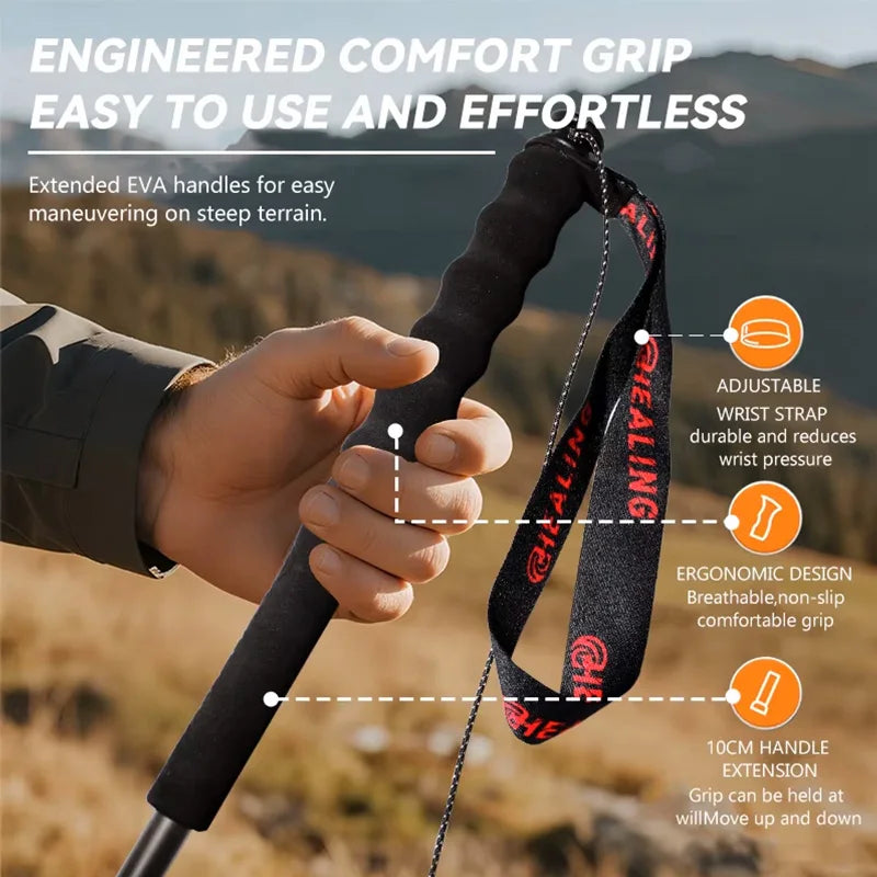 110g Ultra-Light 5-Section Foldable Carbon Fiber Trekking Poles Portable Outdoor Hiking Walking Sticks