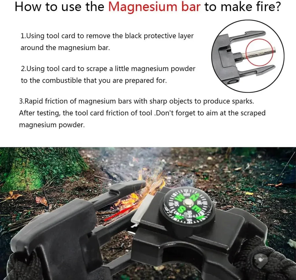 20-in-1 Survival Paracord Bracelet with SOS LED, Fire Starter, Compass, Whistle, for Camping Hiking Fishing