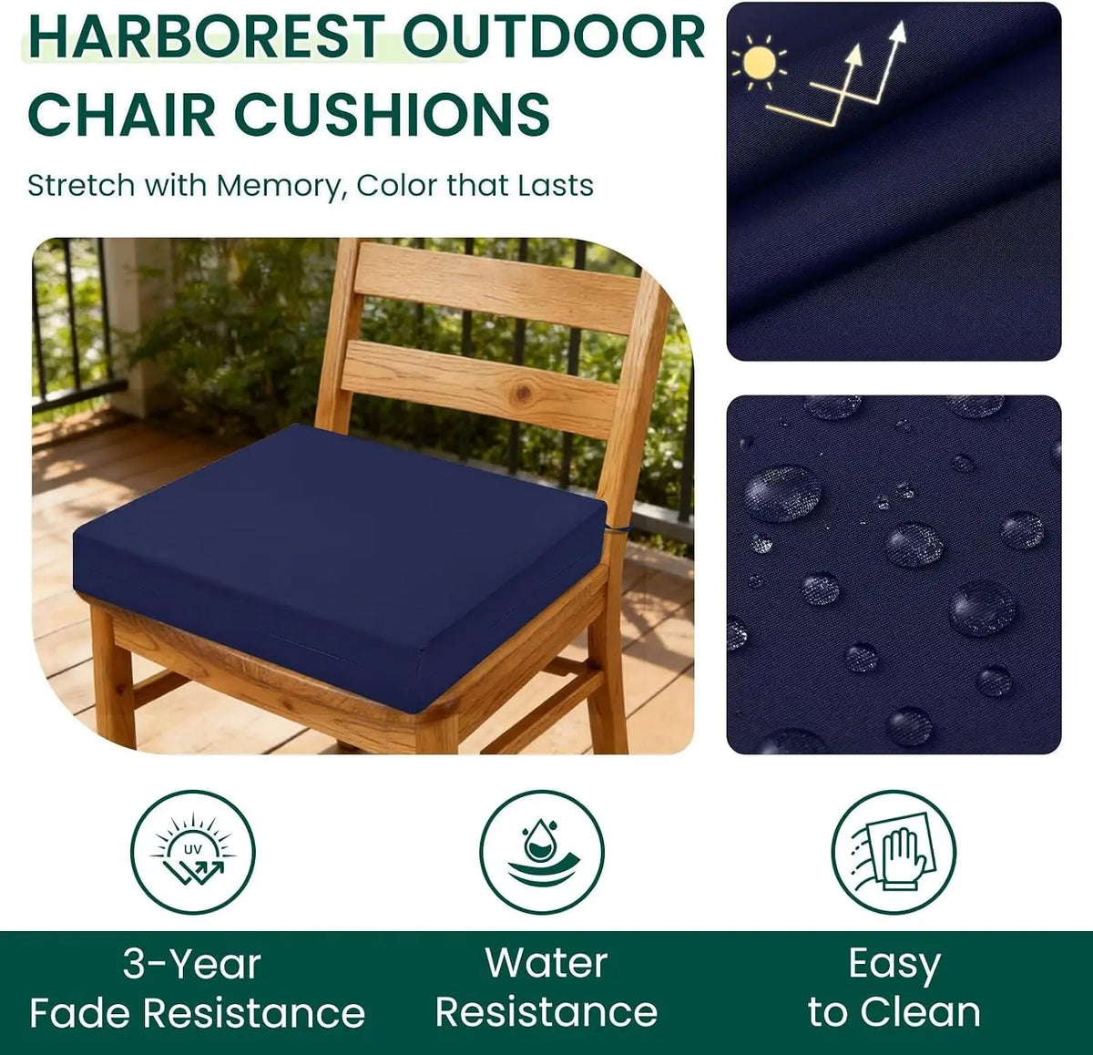 Outdoor Chair Cushions Set of 4, Water Resistant Patio Cushions with Ties, Square Corner Seat Cushions