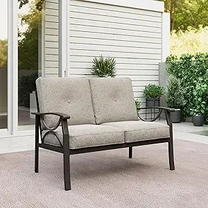 Outdoor Couch Aluminum Patio Furniture Sofa with 5" Thick and Soft Cushion and Wide Arm