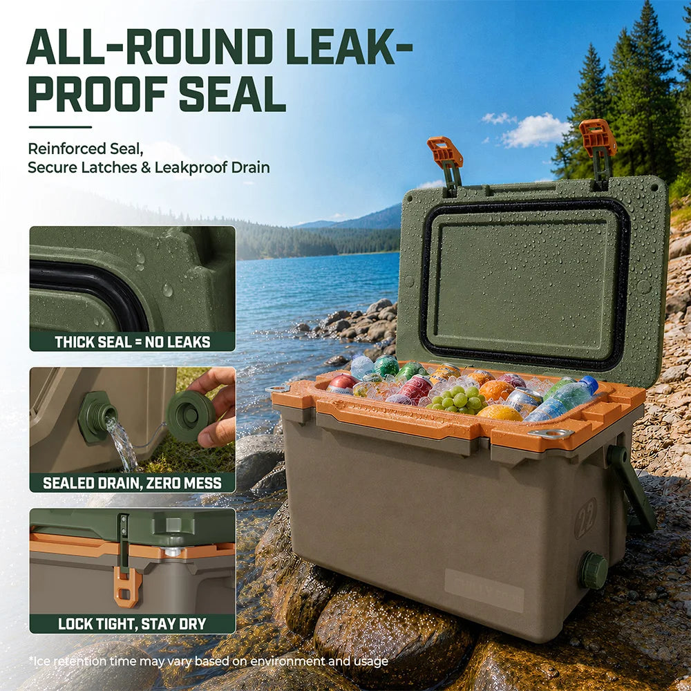 Khaki Grey Ultra Light Hard Cooler, 22QT Refrigerator 7-Day Cooling Leak Proof and Heavy-duty With All Terrain Wheels