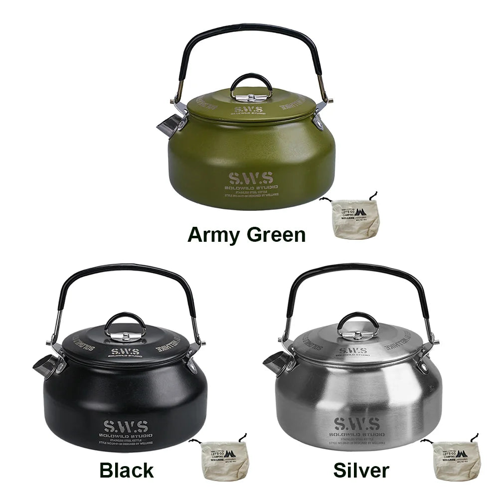 0.8L Portable Hiking Coffee Kettle 304 Stainless Steel Ultralight Outdoor Camping