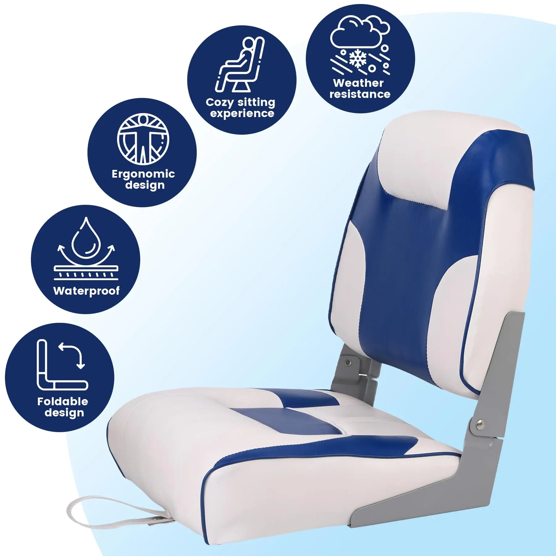 1*Boat Seats, Low Back, Boat Seats Stainless Steel Screws Included,Fold-Down Fishing Boat Chair with Thickened Sponge Padding and Hinge for Fishing Boats, Jon Boats, 2 Packs, Royal Blue
