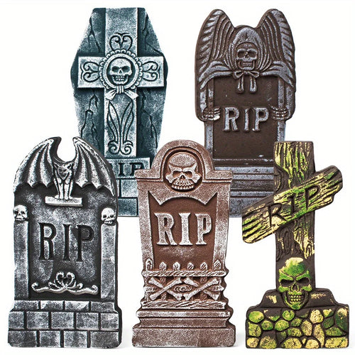 17'' Foam RIP Graveyard Tombstones Halloween Outdoor Decorations for Graves Decorations with 12 Metal Stakes for Cemetery Yard