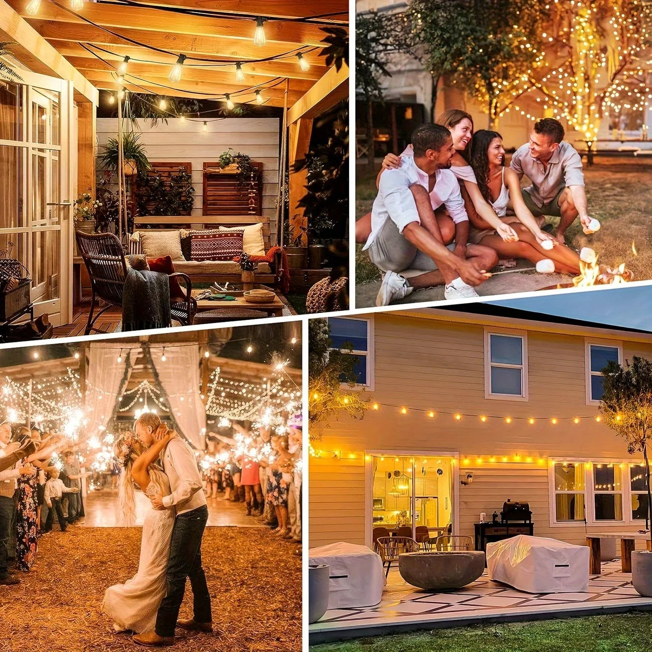 200FT ST38 Solar String Lights, 2700K Warm White, Black Wire, E12, Solar Powered Waterproof Outdoor Patio Lights
