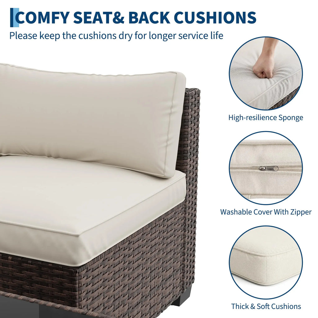 7-Piece Outdoor Patio Furniture Sectional Sofa Set With Ottoman & Storage Table Conversation Set Poolside Backyard