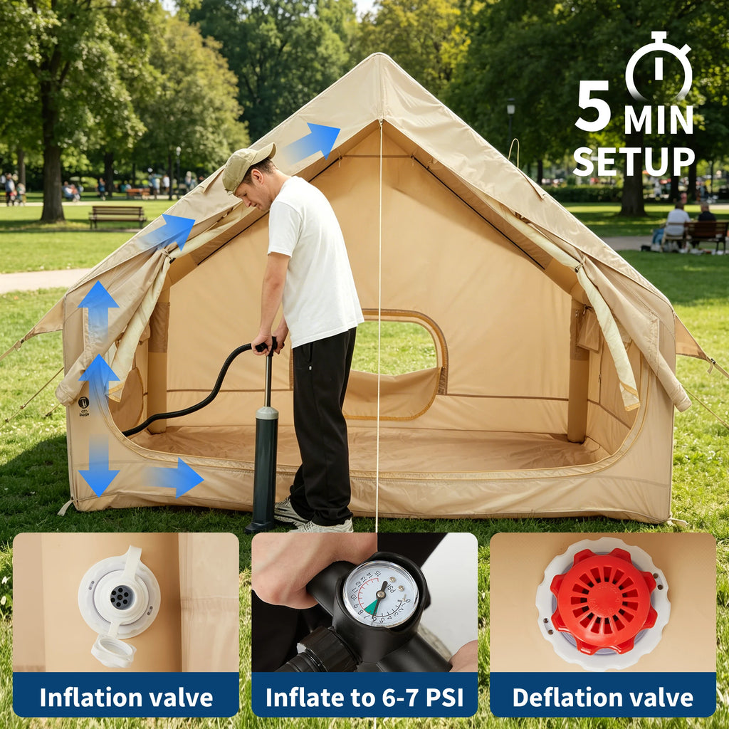 Spacious & Waterproof Inflatable Camping Tent – Family Outdoor Shelter for 6 – Quick Setup, Durable Oxford Fabric, Portable Camping