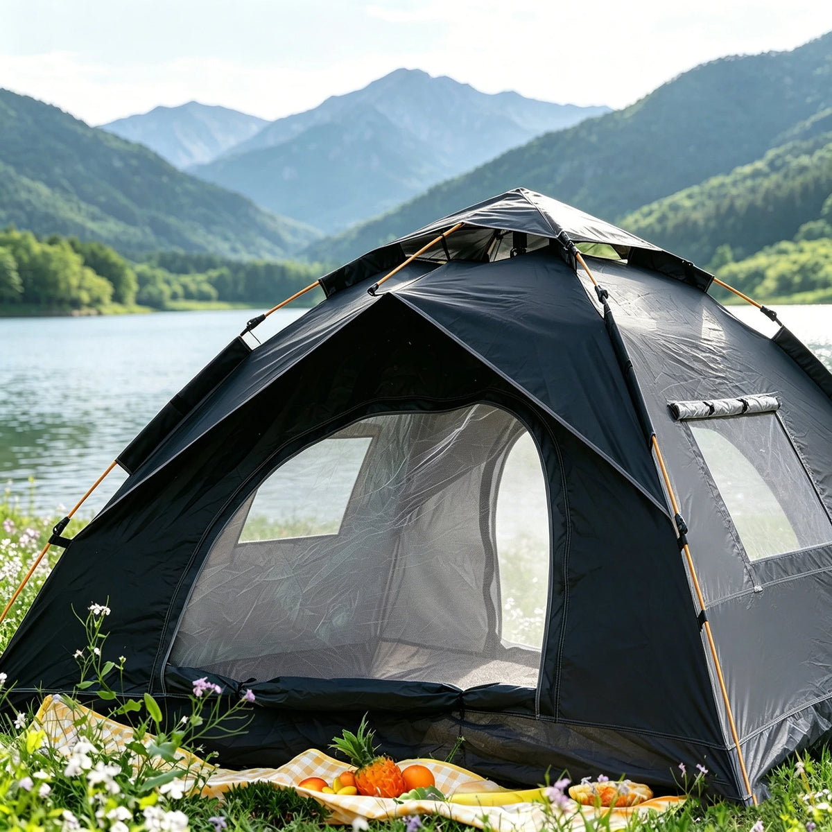 1-3 Person Pop Up Camping Tent, 60s Fast Setup Dual Door Portable Dome Tent with Storage Bag for Backpacking Hiking