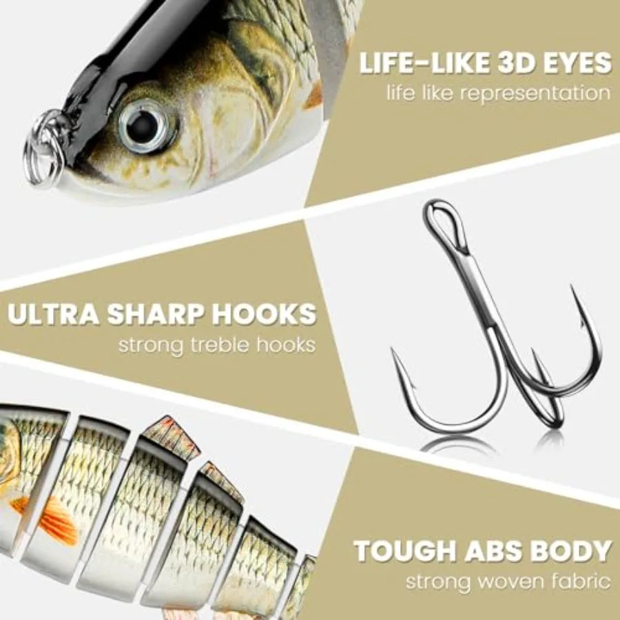 Bass Fishing Lure for Freshwater and Saltwater Lifelike Multi Jointed Swimbait for Bass Trout