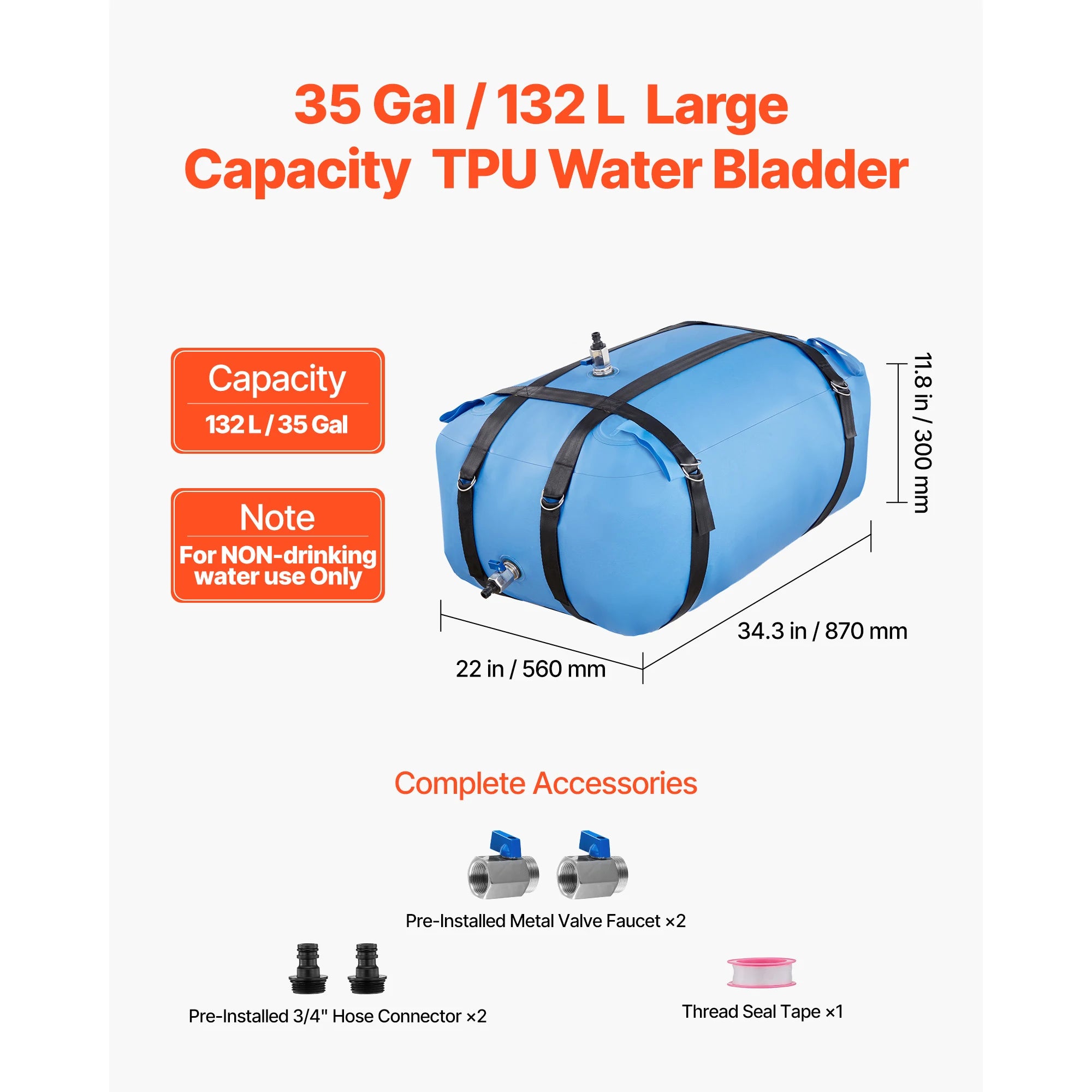 Water Storage Bladder TPU Soft Water Bag Portable & Collapsible Containers for Camping