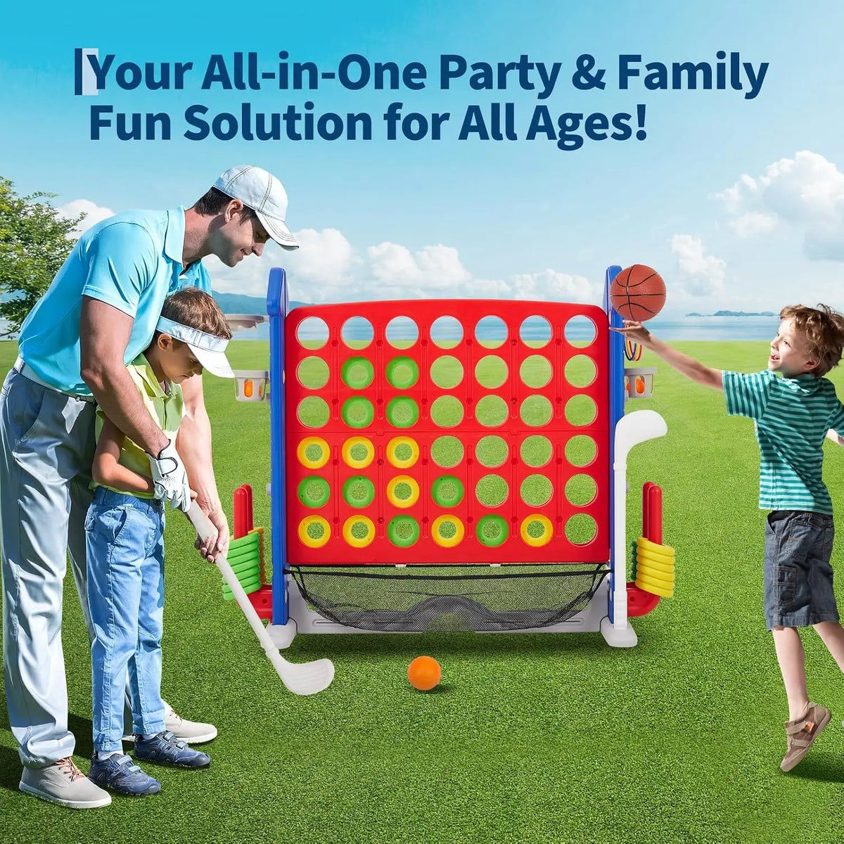 Giant 4-in-a-Row – Jumbo 4-to-Score Yard Game, Indoor/Outdoor Family Connect 4 Game with Mesh Pocket