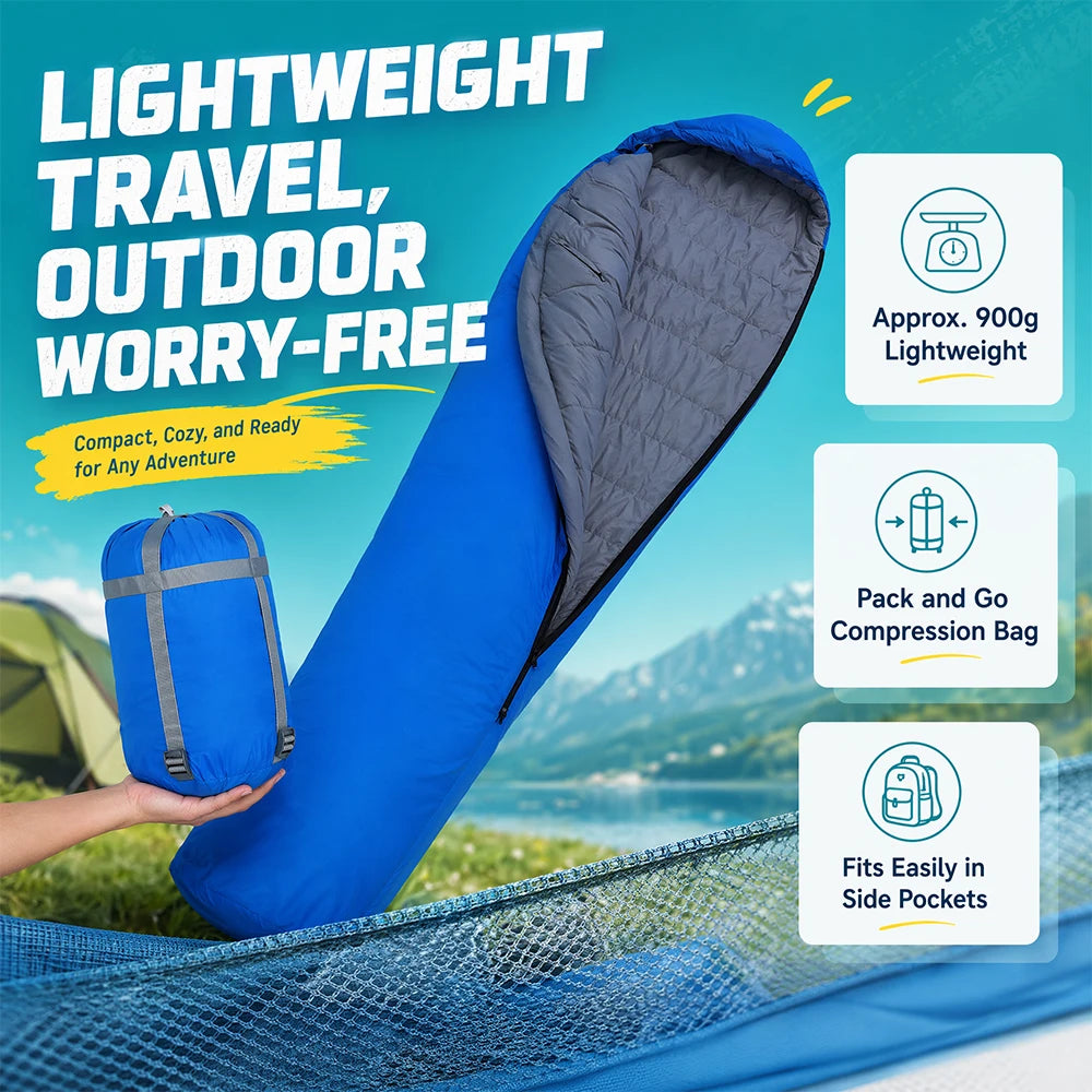 Sleeping Bag 40D Ripstop Nylon Shell Synthetic Fiber Fill Lightweight Portable Camping for Adults