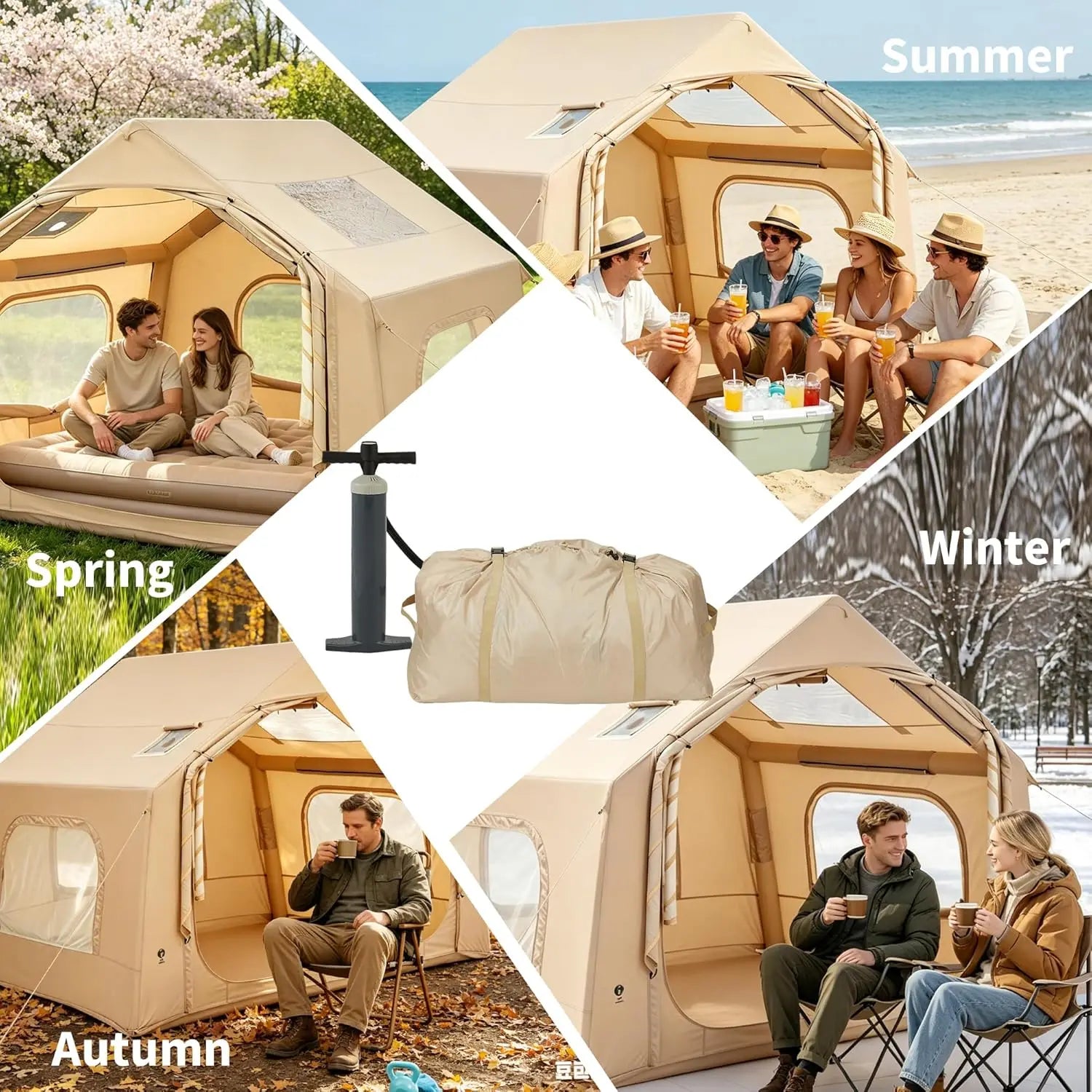 Garvee with Skylight & Stove Jack 210D Oxford Air Glamping Tents, 3-5 Person Inflatable Camping Tent, Quick Setup Blow Up Tent Hand Pump 4 Season Outdoor Beach Hiking