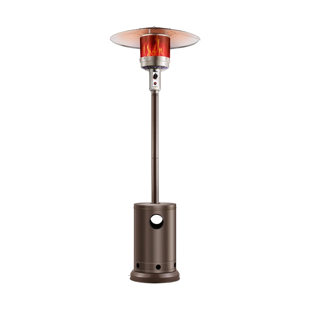 Patio Heater for Outdoor Use Tall Hammered With Round Table Design Metal Burner and Wheels Fixed Flame Heater for Patio